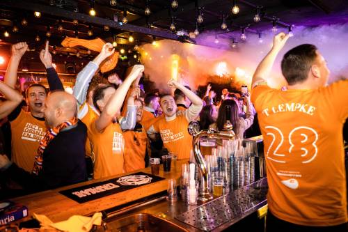 Dutch football fans in a bar