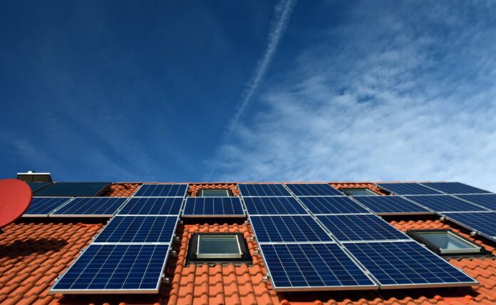 Solar panels on house roof